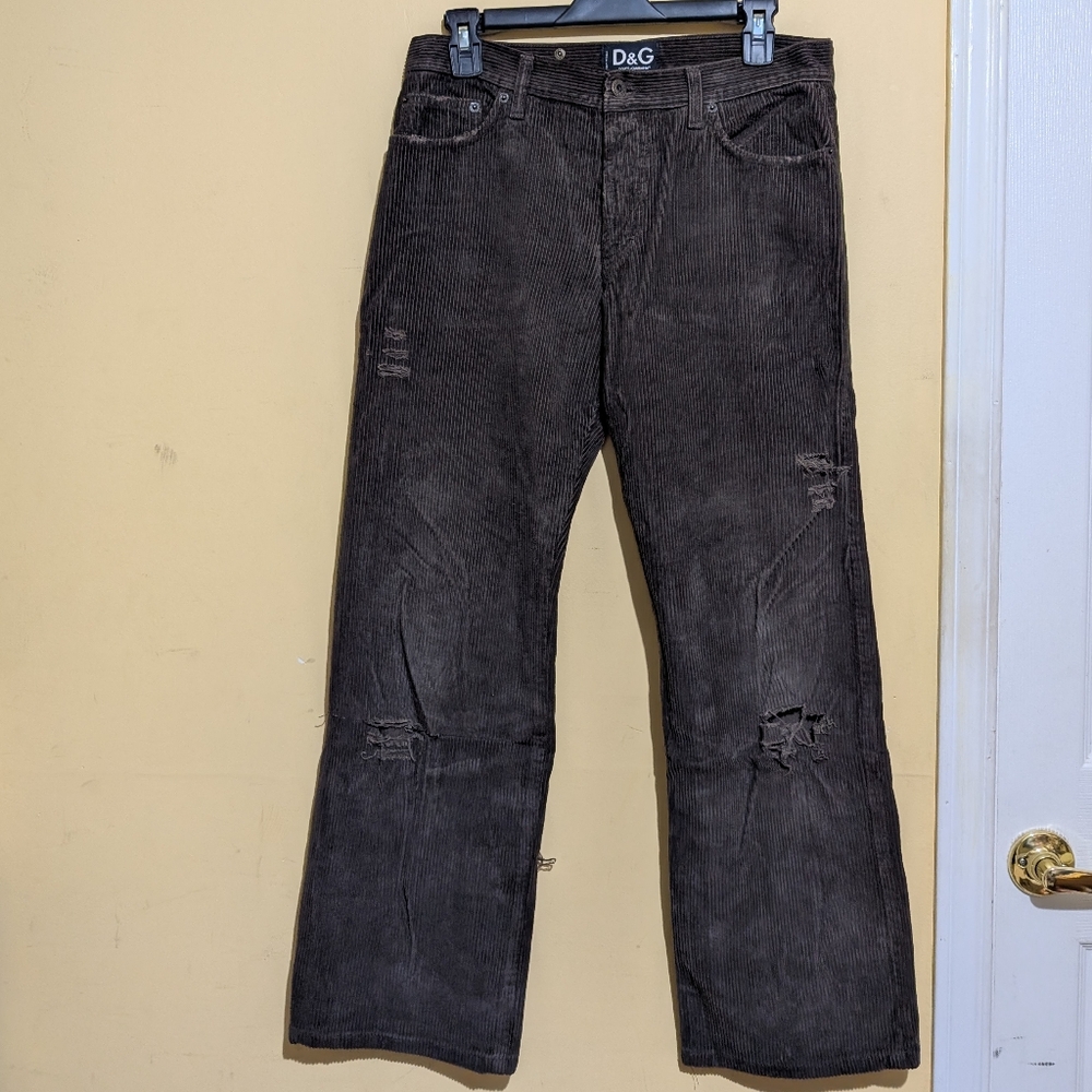 Vintage D&G Original Denim Men's Brown Distressed Baggy Corduroy Pants